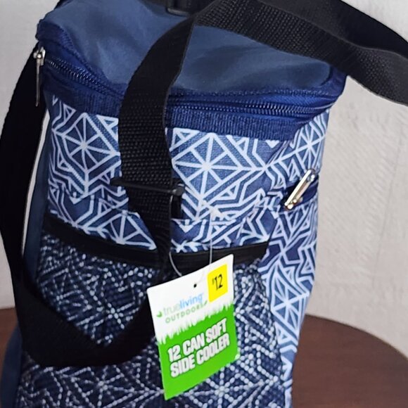 True Living Outdoors Blue White Triangle Pattern 12 Can Soft Side Carry Cooler - Picture 9 of 16